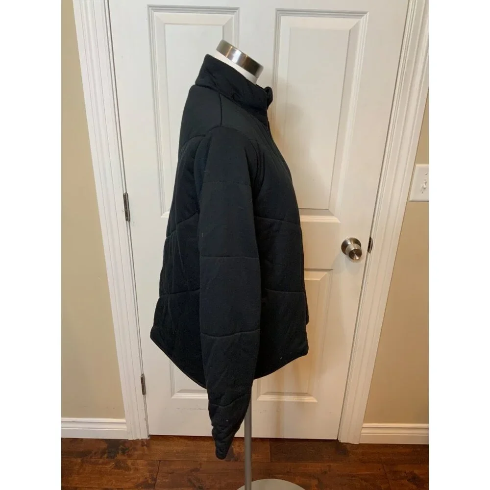 Three Dots Black Quilted Step Hem Knit Zip-Up Jacket, Size L